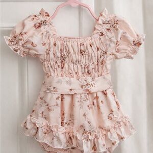 Boutique Blush Pink Floral Baby Romper – Size 70 (3–6 Months)